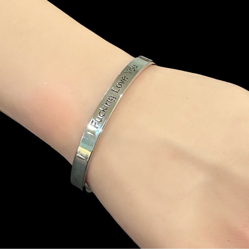 Engraved Stainless Steel Cuff Bracelet "I Fcking Love You" Motivational Jewelry